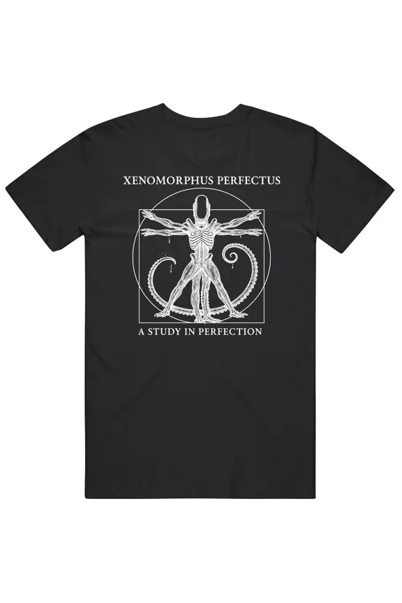 Reprint Rare Xenomorphus Perfectus Alien Vitruvian Man T-Shirt Sci-Fi Horror Art Tee, Da Vin