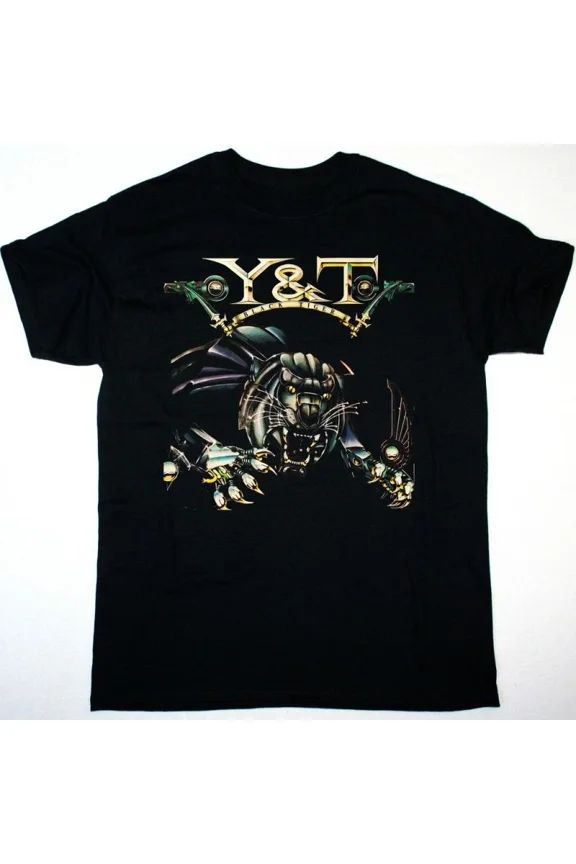 Reprint Rare Y&T BLACK TIGER T-Shirt Short Sleeve Cotton Black Men All Size S to 5XL