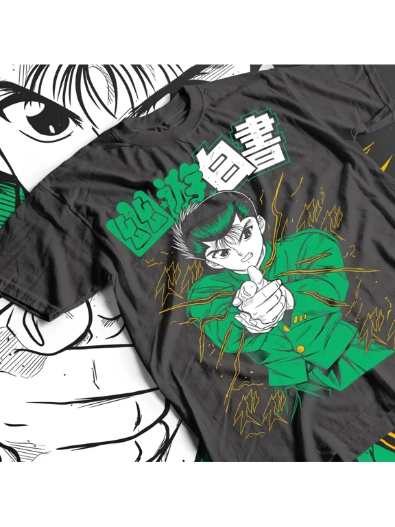 Reprint Rare Yu Yu Hakusho T-shirt, Kuwabara Kurama Yusuke Hiel Anime Manga Black Shirt