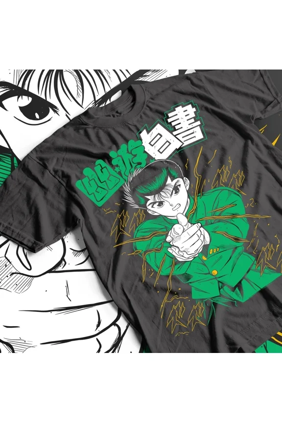 Reprint Rare Yu Yu Hakusho T-shirt, Kuwabara Kurama Yusuke Hiel Anime Manga Black Shirt