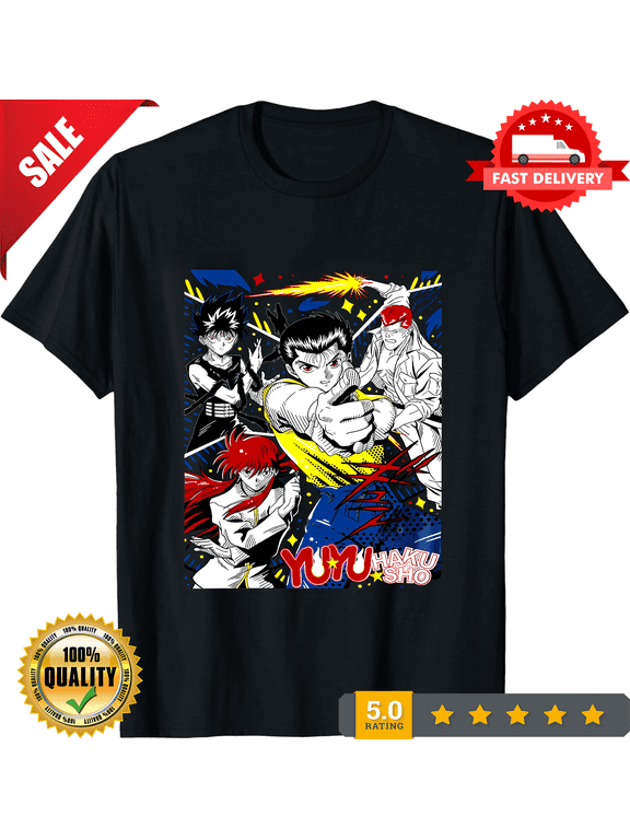 Reprint Rare Yu Yu Hakusho T-shirt,Yusuke,Hiel,Kuwabara And Kurama T-shirt Black, ULTRA LIMITED-TH84813