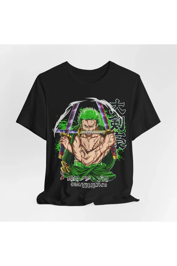 Reprint Rare Zoro Anime Tee, Japanese Manga T-Shirt, Samurai Warrior Top, Fantasy Anime
