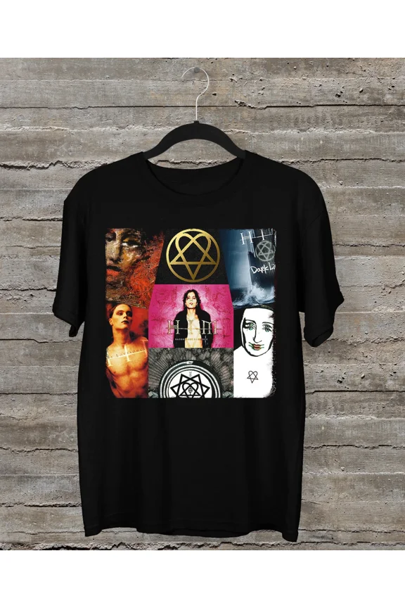 Reprint Rare new HIM band album collage T-shirt Black Short Sleeve All Sizes S-5Xl 1U549