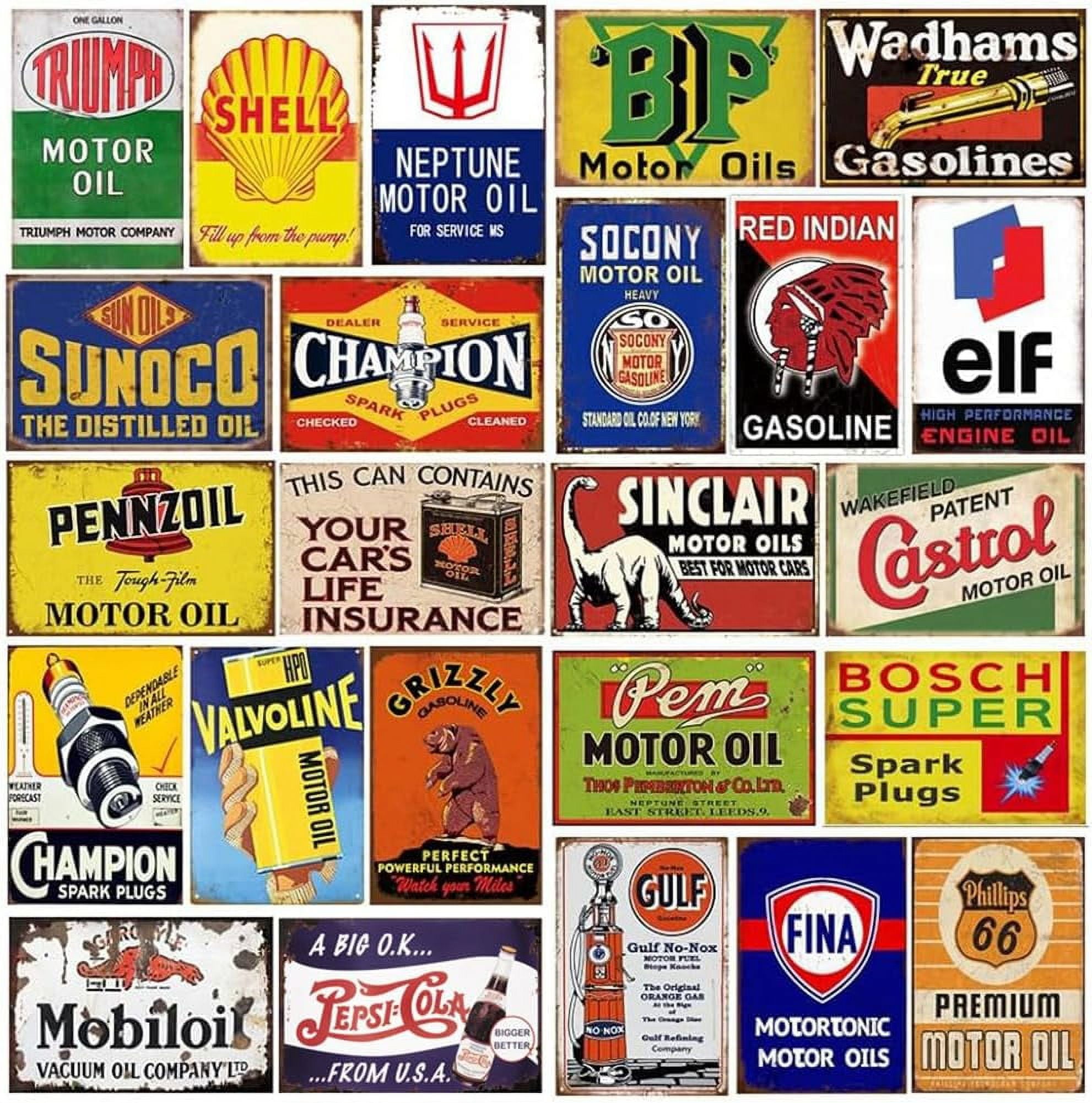 Vintage Metal Gas and Oil Signs Wall Decor Set
