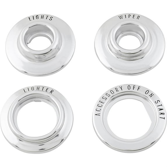 Speedway Motors Reproduction 4-Piece Dash Bezel Set Compatible with 1966–67 Chevy Nova, Aluminum Construction with Black Lettering Includes Lighter, Wiper, Headlight & Ignition