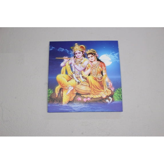 Reproduction Art, Hindu Artwork, Radha Krishna Art Canvas, Radha Krishna Hindu Couple, Famous Wall Art, Indian Artwork, Hindu Couple Art, Canvas Wall Decor - Gold Framed