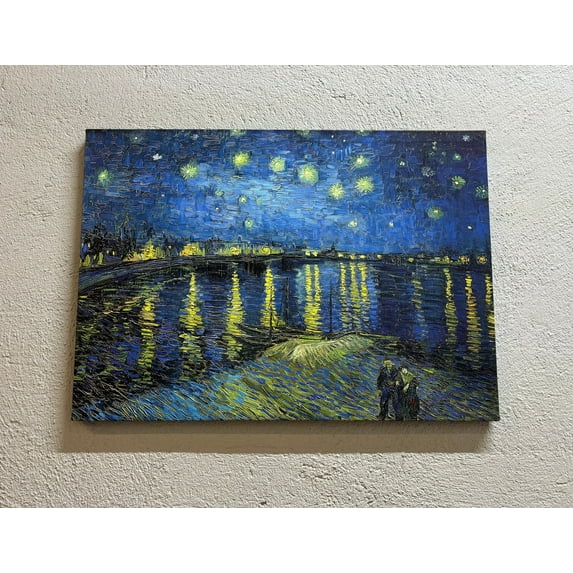Reproduction Artwork, Starry Night Over The Rhone Poster, The Rhone Poster, Starry Night Over The Rhone, Home Decor Wall Art, Canvas Wall Decor - 3P-Natural Framed