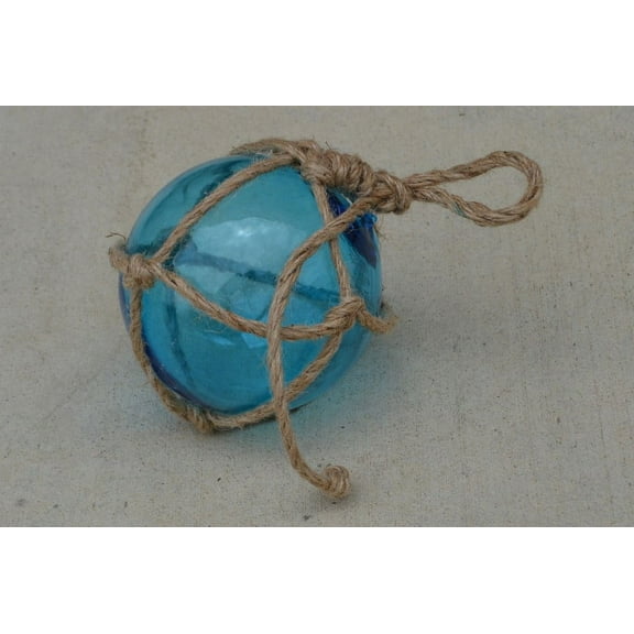 Reproduction Blue Glass Float Fishing Ball With Net 5"