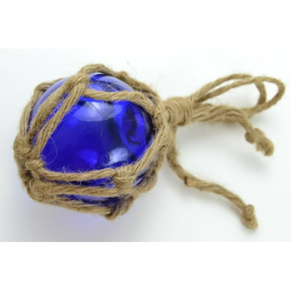 Reproduction Cobalt Blue Glass Float Ball With Net 3"