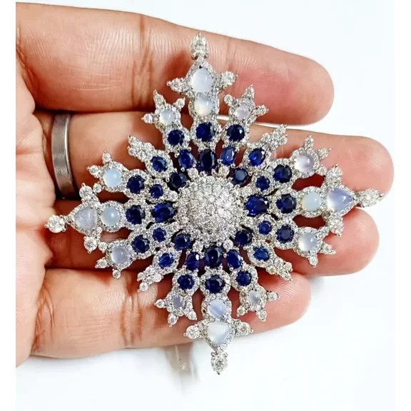 Reproduction Cubic Zircon 925 Silver Opal Sapphire Silver Brooch Woman Pendant