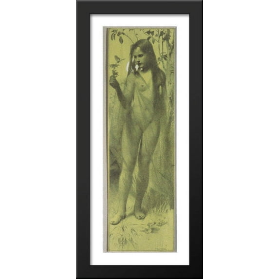 Reproduction template for the left part of the leaf for Gerlach's love allegories. New Series, Plate 30 16x40 Large Black Wood Framed Print Art by Koloman Moser