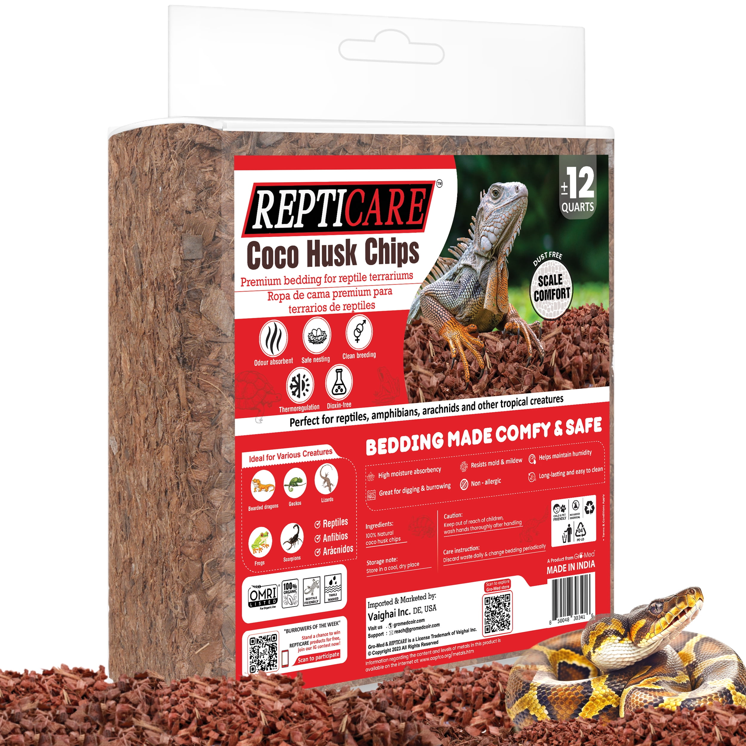 ReptiCare 12 Quarts Loose Coconut Husk Chips For Reptile Bedding, Ready