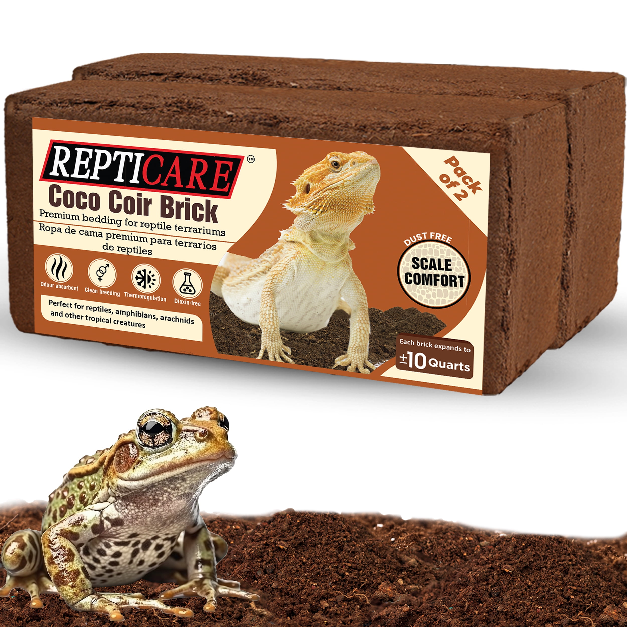 ReptiCare 2Pcs Coco Coir Brick for Reptile Bedding Substrate Terrarium