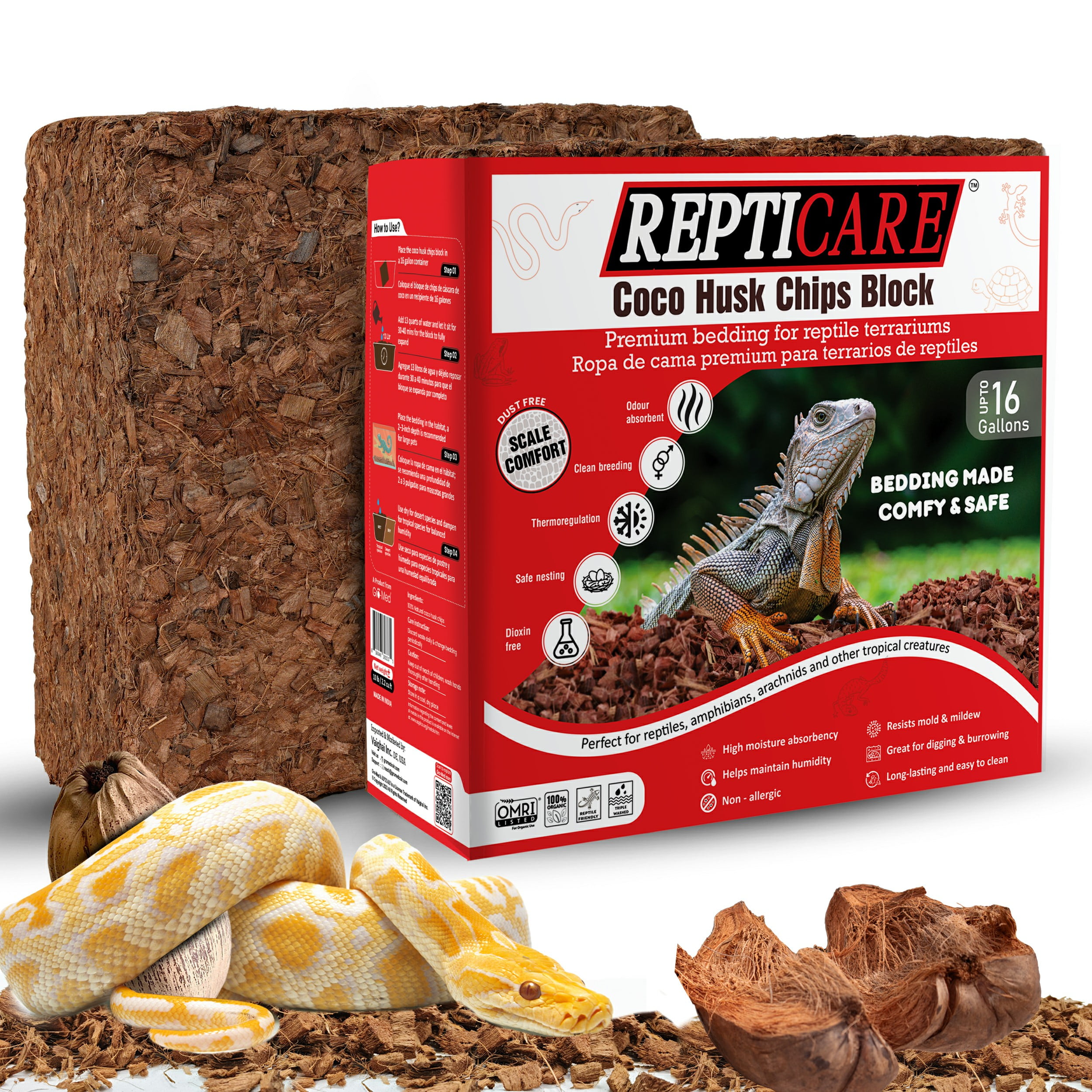 ReptiCare Coconut Husk Chips Substrate Block 10 lb/16 Gal Snake