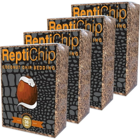 ReptiChip Reptile Bedding Loose Coconut Chip 36 Quart 4 Pack Coco Husk Substrate Mulch for Snake Habitat, Ball Python Terrarium, Turtle Tanks, Tortoise Enclosure