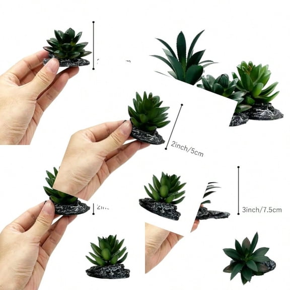 Reptile Artificial Plants Succulent Terrarium Decor Desert Rainforest Plant Beard Chameleon Gecko Snake Amphibious Sea Turtle Tank Accory Dark-Green-3pcs-Se