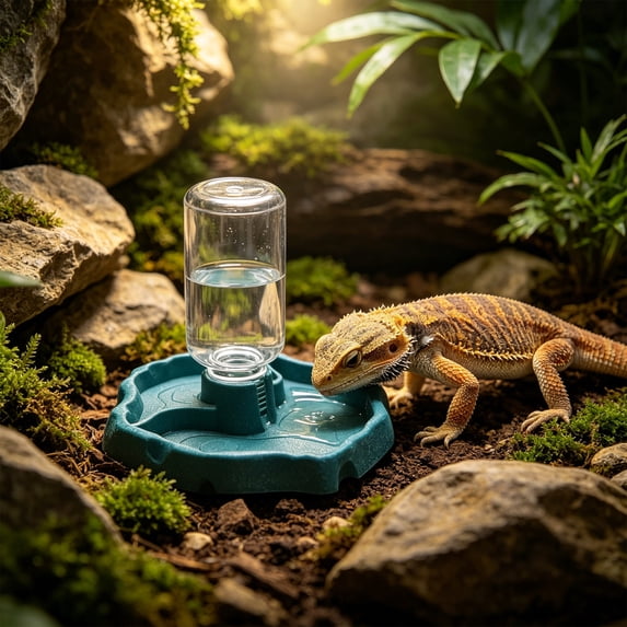Reptile Automatic Water Dispenser, Self-Filling Terrarium Water Bowl Pet Drinking Feeder for Lizard Snake Small Reptiles