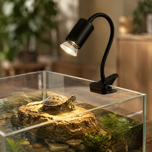 Reptile Basking Lamp, Dimmable 25W/50W Turtle Heat Lamp with Flexible Gooseneck, EU Plug Clamp Lamp for Aquarium Turtle Tank Lizard Reptile Heating Calcium Supplement Sun Light
