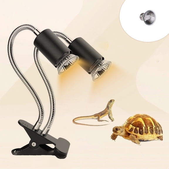 Reptile Basking Lamp Double Head Adjustable Timer, Heat UVA UVB Light for Turtle Lizard Bearded Dragon, Calcium Synthesis Day Night Heating Lamp for Reptile Habitat