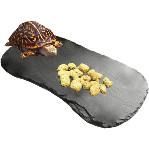 Reptile Basking Platform,11''x5.5'' Tortoise Rock Plate Feeding Food Bowl Dish Feeding Slate Turtle Bathing Resting Platform for Lizard Gecko Bearded Dragon Chameleon Snake Frog