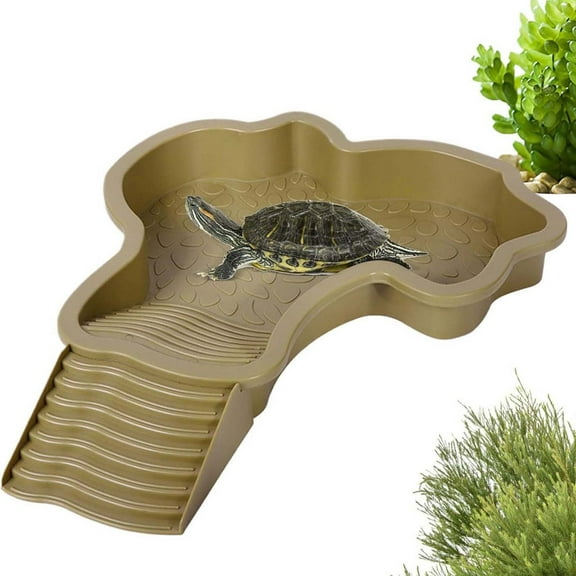 Reptile Bathing Pool Reptile Feeding Dish Water Bowl with Ramp Aquarium Ornament for Gecko, Snake, Turtle, Bearded Dragon, Lizard Bath