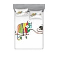 thumbnail image 1 of Reptile Bedding Set with Sheet & Covers, Colorful Chameleon on the Branch Playing with Grumpy Fly Animal Humor Cartoon Print, Printed Bedroom Decor 2 Shams, 4 Sizes, Multicolor, by Ambesonne, 1 of 3