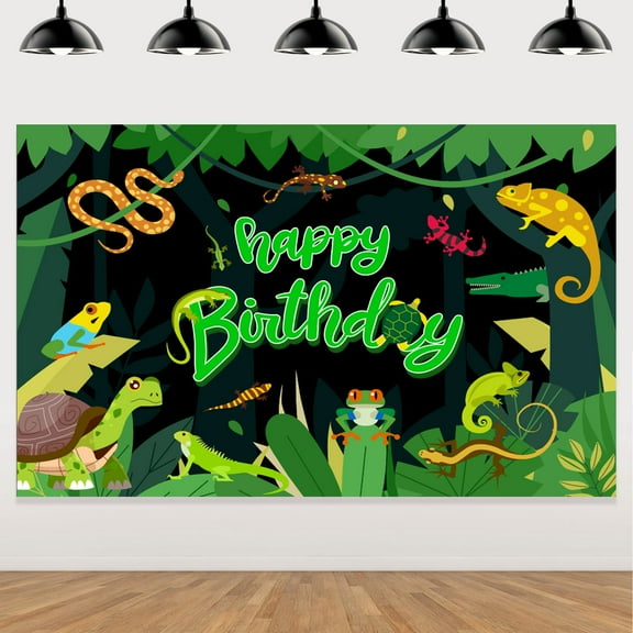 Reptile Birthday Backdrop Decorations, Reptile Boys Birthday Party Decorations Lizard Snake Turtle Alligator Happy Birthday Backdrop, Safari Jungle Swamp Theme Birthday Party Supplies