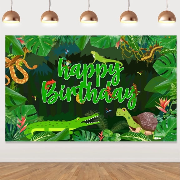 Reptile Birthday Backdrop for Kids, Snakes, Lizard, Alligator, Turtle, Backdrop for Boys, Party Decorations, Jungle Swamp, Safar