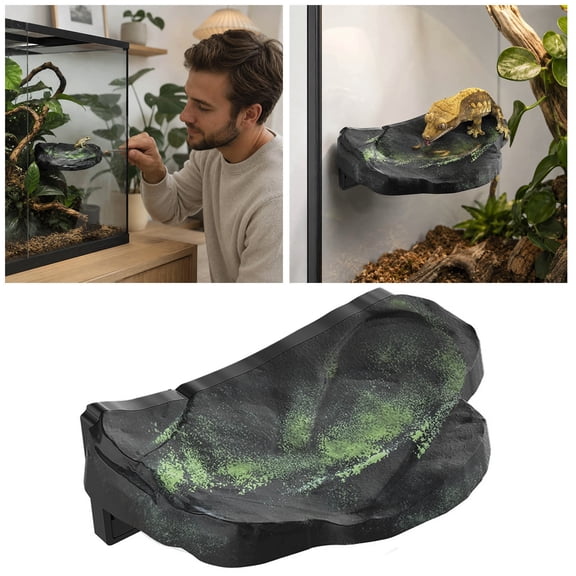 Reptile Climbing Ledge Floating Habitat Dock Realistic Terrarium Gecko Resting Shelf Turtle Station Enclosure Display Piece Set