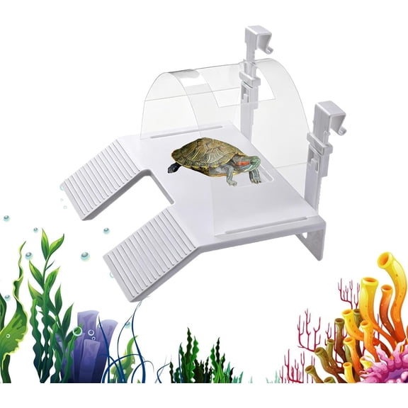 Reptile Climbing Platform Turtle Basking Dock Dual Ladder Ramp Food Tray For Reptile Pets