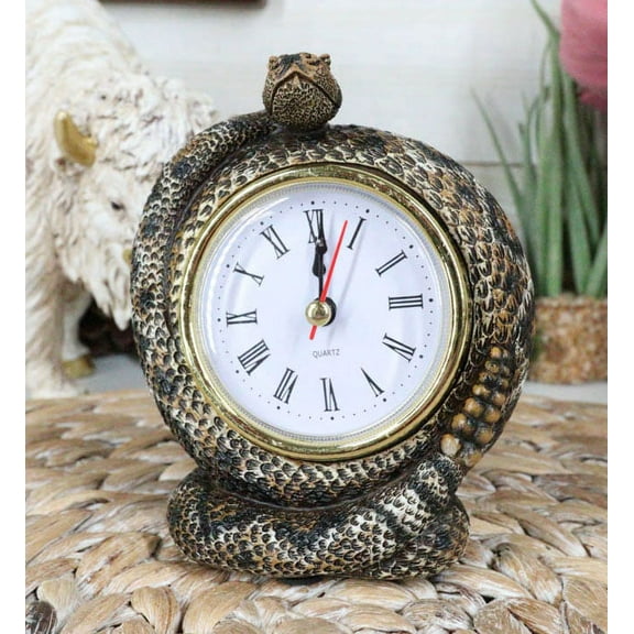 Reptile Coiled Diamondback Rattlesnake Serpent Desktop Table Clock Figurine