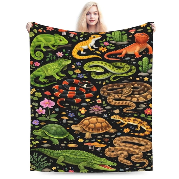 Reptile Collection Blanket, Exotic Herpetology Wildlife Throw, Desert Animal Fleece Blanket for Halloween Home Decor Gift 50x40