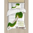 thumbnail image 1 of Reptile Duvet Cover Set, Cartoon Snake Hanging from Tree Hug Love Mascot Humor Comic Design Print, Decorative 2 Piece Bedding Set with 1 Pillow Shams, Twin Size, Green Navy Ecru, by Ambesonne, 1 of 3