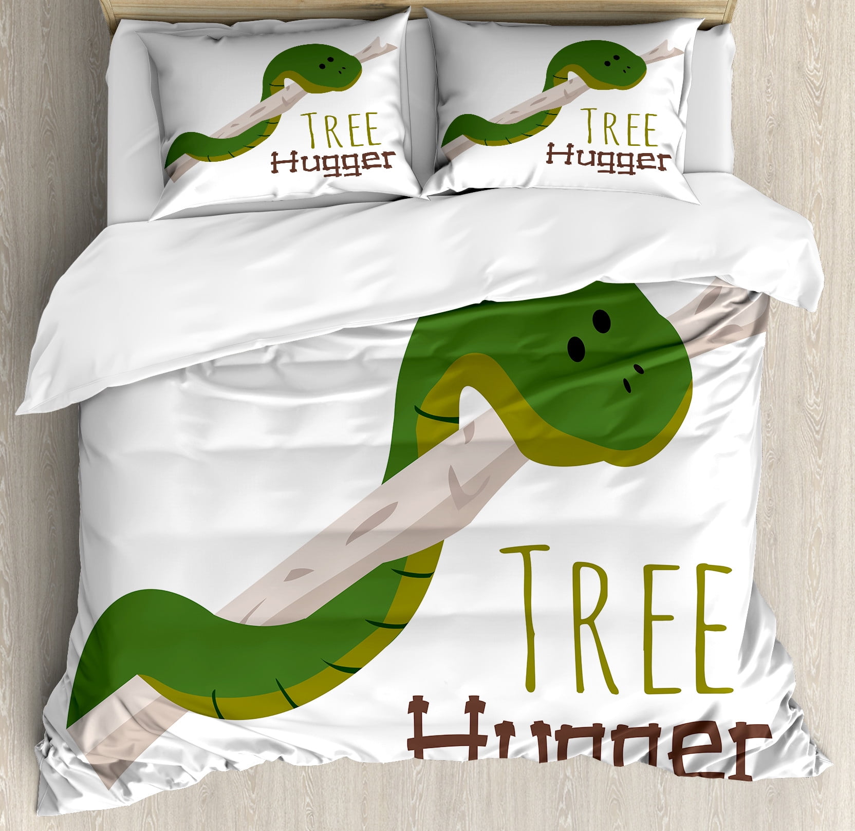 Reptile Duvet Cover Set, Cartoon Snake Hanging from Tree Hug Love