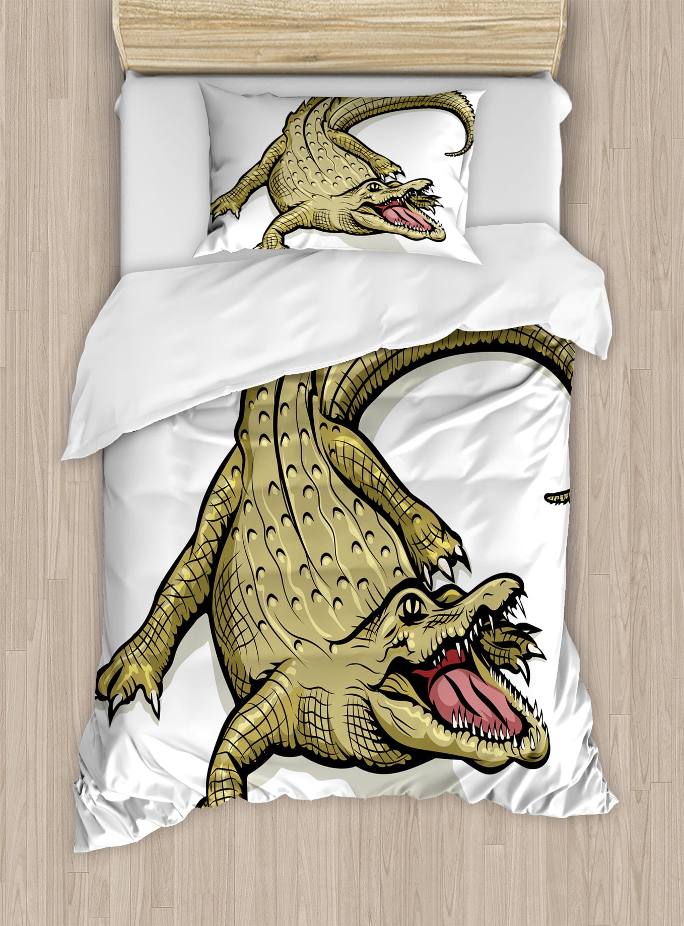 Twin White Navy Reptile Duvet Cover Set with Pillow Sham
