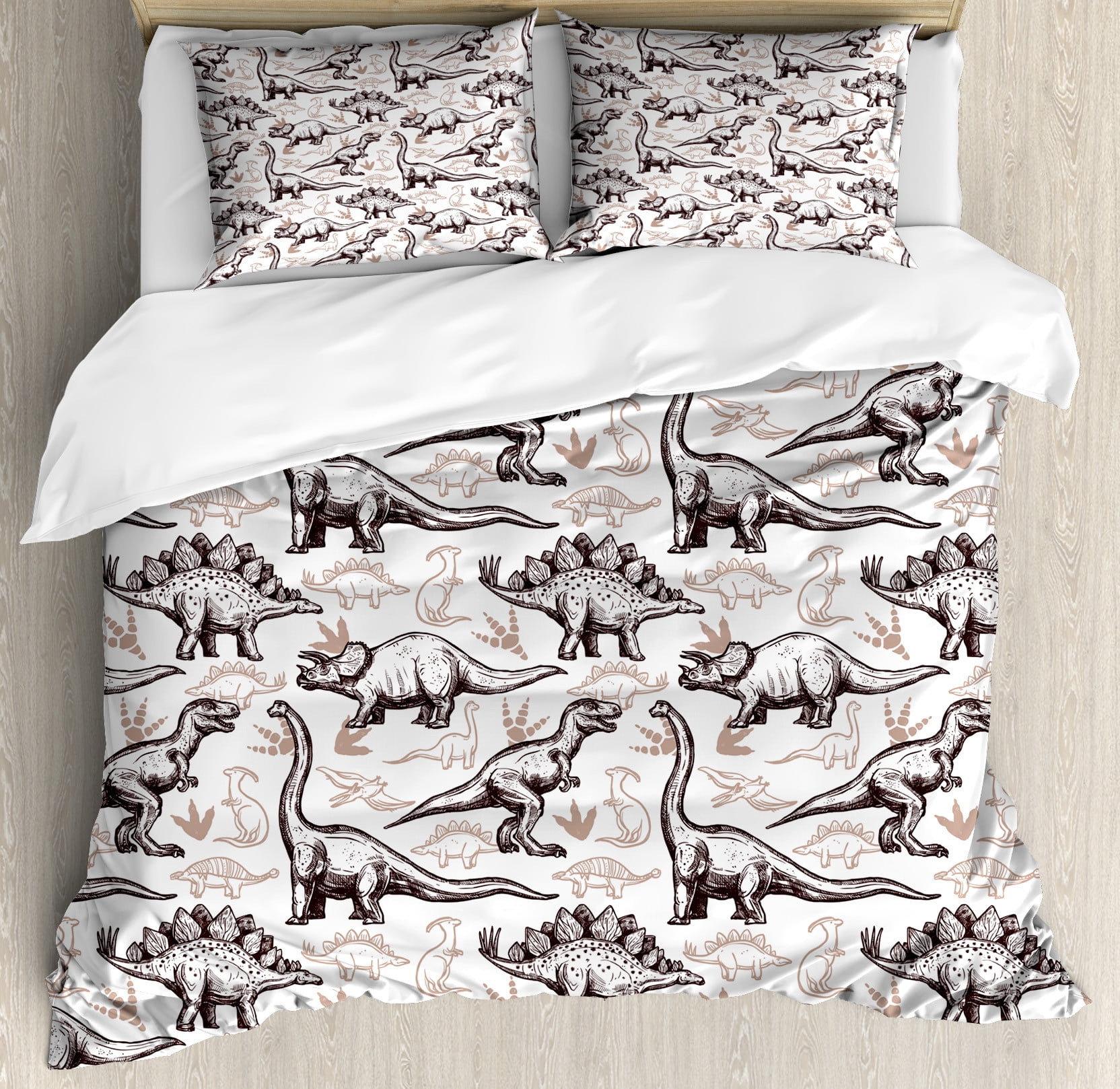 Reptile Duvet Cover Set, Magnificent Reptiles with Footprints Doodle