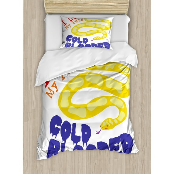 Reptile Duvet Cover Set, Majestic Snake Says the Wild Truth Pet Lover Best Friend Illustration Print, Decorative 2 Piece Bedding Set with 1 Pillow Shams, Twin Size, Purple Yellow Red, by Ambesonne
