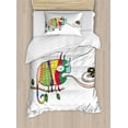 thumbnail image 1 of Reptile Duvet Cover Set Twin Size, Colorful Chameleon on the Branch Playing with Grumpy Fly Animal Humor Cartoon Print, Decorative 2 Piece Bedding Set with 1 Pillow Sham, Multicolor, by Ambesonne, 1 of 3