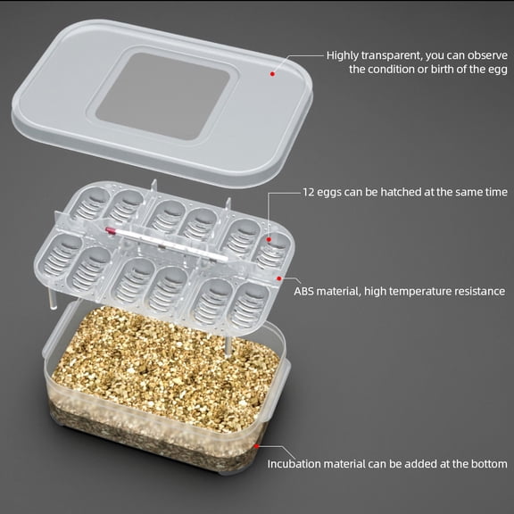Reptile Egg Incubation Tray Box, 12-Egg Capacity Breeding Container for Snakes, Lizards, and Reptiles