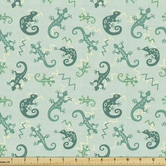 Ambesonne African Fabric by the Yard Upholstery, Exotic Lizard Reptile, 1 Yard, Green Mint