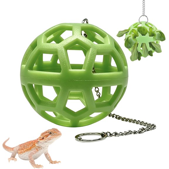 Reptile Feeding Ball, Green Hanging Enrichment Toy with Suction Cups and Chain for Bearded Dragons and Geckos – for Terrarium Foraging, Habitat Enrichment and Stress Relief – 1 Pack with Chain