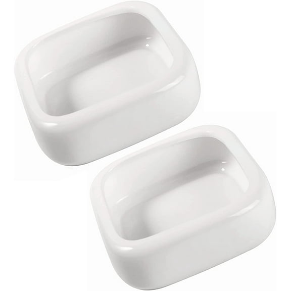 Reptile Food Bowls -Ceramic Square Reptile Water Food Dish, Pet Food Bowl for Lizards, Young Bearded Dragons, Small Snakes, Gecko Tortoise Spider (White, Large-2Pack)