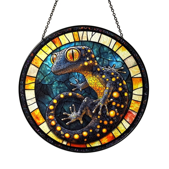 Reptile Gecko Lizard Stained Glass Style Window Suncatcher Hanging Decor, Decorative Acrylic Panel Ornament for Nature Window Art and Wildlife Theme Home Decoration