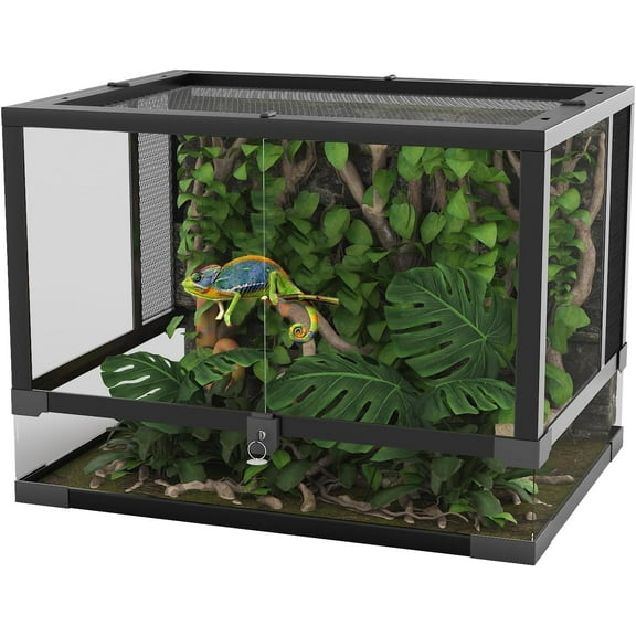 Reptile Glass Terrarium with Top & Side Screen Ventilation Reptile Terrarium, Double Hinge Door & Anti Escape Reptile Tank for Lizard Tortoise Snake