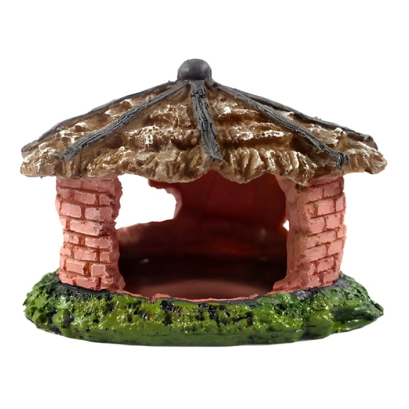 Reptile Habitat Decoration, 5.1 in Resin Toad House, Safe Hideout Cave, Simulation Thatch Roof, Non-Irritating Fish Tank Ornament, Brick Shelter for Lizard, Spider, Scorpion