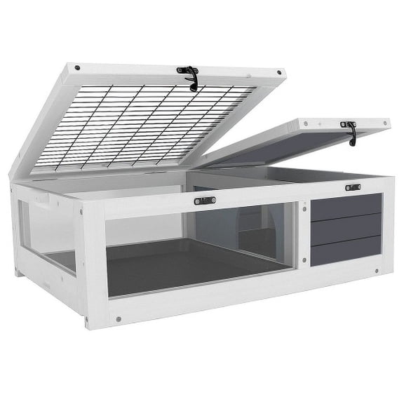 Reptile Habitat Tortoise House with Lamp Holder, Large Observation Window, 2 Waterproof Tray, Detachable Legs, Easy To Clean Wooden Enclosure for Turtles, Lizards, Geckos, and Small Pets Indoor Outdo