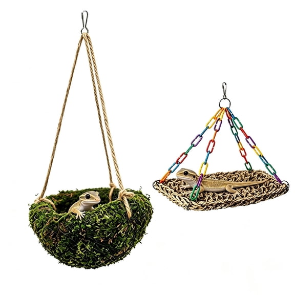 Reptile Hammock & Sun Platform, Grass Woven Climbing Hide for Geckos, Lizards & Snakes
