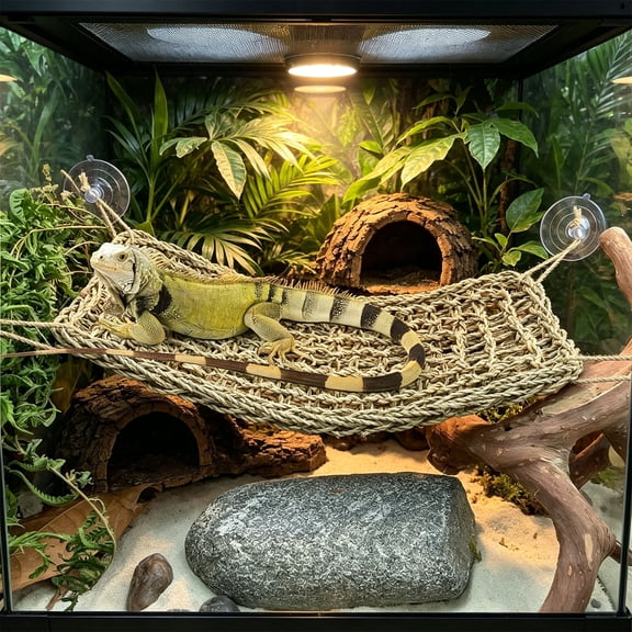 Reptile Hanging Hammock with Suction Cups, Plastic Climbing Vine & Resting Bed for Lizards Geckos Snakes, Terrarium Landscaping Decor Accessory