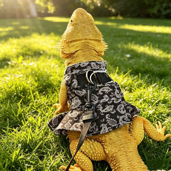 Reptile Harness and Leash Set Escape-Proof Lizard Walking Vest with Paisley Printed Adjustable Small Pet Walking Gear for Bearded Dragons Squirrels Outdoor Exploration