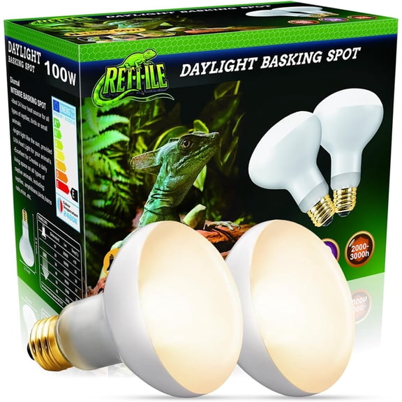 Reptile Heat Lamp 100W, 2 Pack Daylight UVA Basking Light Bulbs with E26 Base for Lizards, Turtles, Snakes and Amphibians